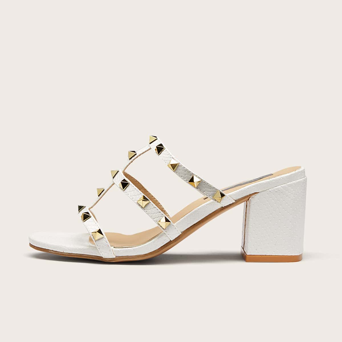 

Rivet Decor Chunky Heeled Gladiator Mules, White