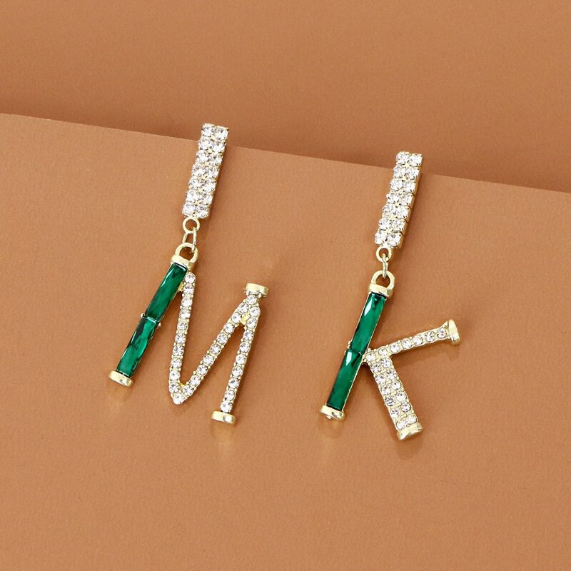 

Rhinestone Letter Drop Earrings, Green