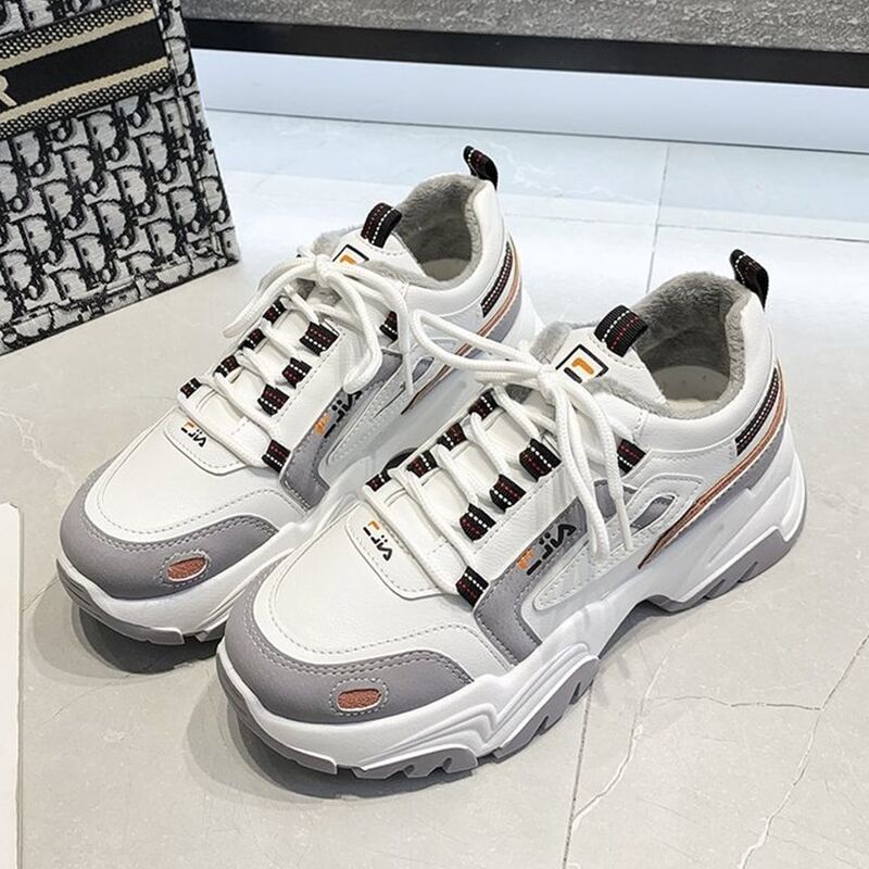 

Lace-up Front Chunky Sneakers, White