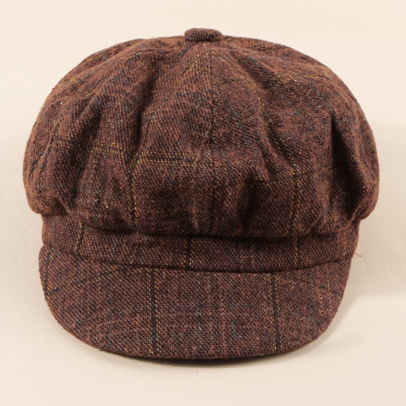 

Plaid Baker Boy Cap, Coffee brown