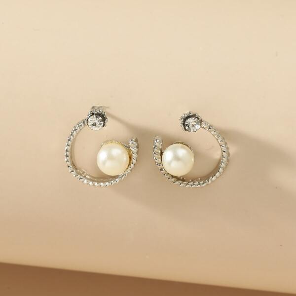 

Faux Pearl Decor Stud Earrings, Silver