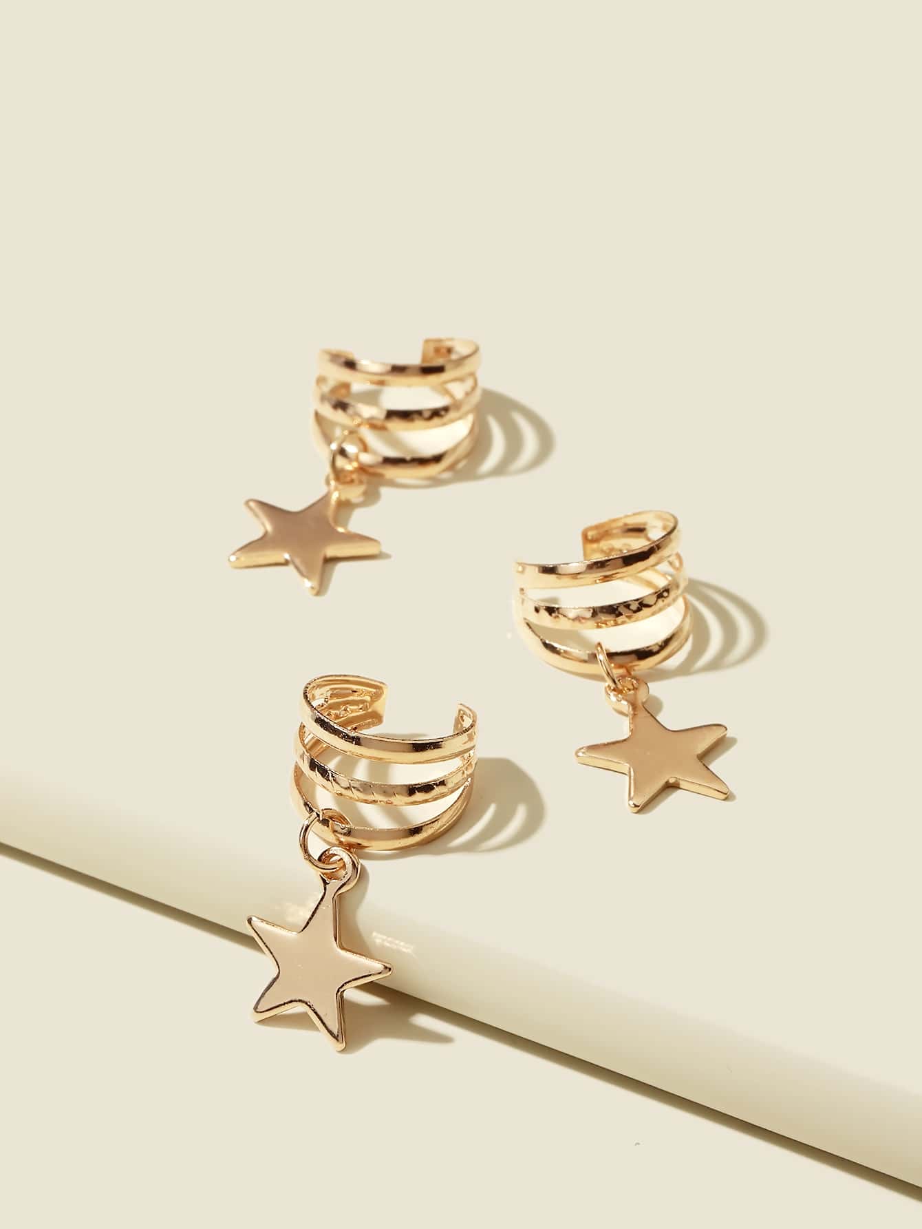 3pcs Star Charm Ear Cuff - Yellow Gold - View 1