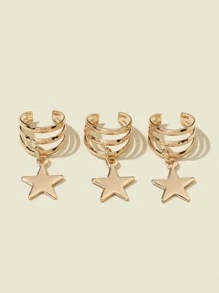 3pcs Star Charm Ear Cuff - Yellow Gold - View 3