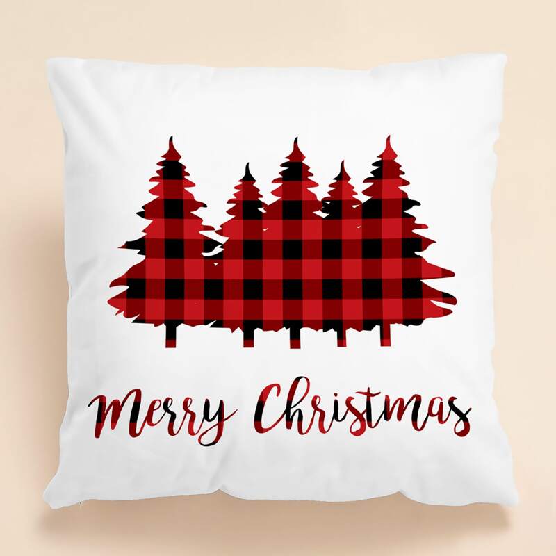 

Christmas Tree Print Cushion Cover Without Filler, White
