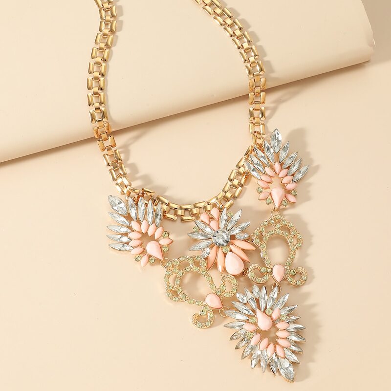 

Rhinestone Charm Necklace, Pink