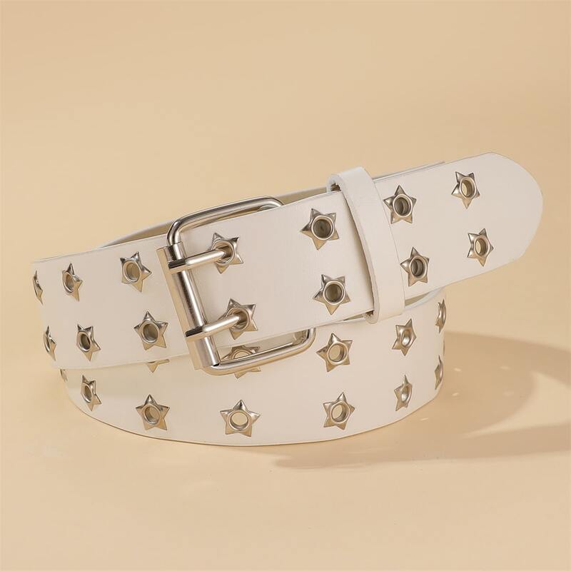 

Star Grommet Buckle Belt, White