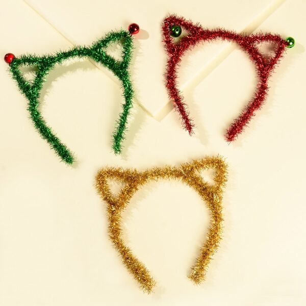 

3pcs Bell & Ear Decor Hair Hoop, Multicolor
