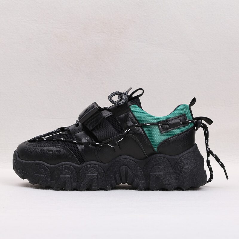 

Release Buckle Decor Tie Back Chunky Sneakers, Black