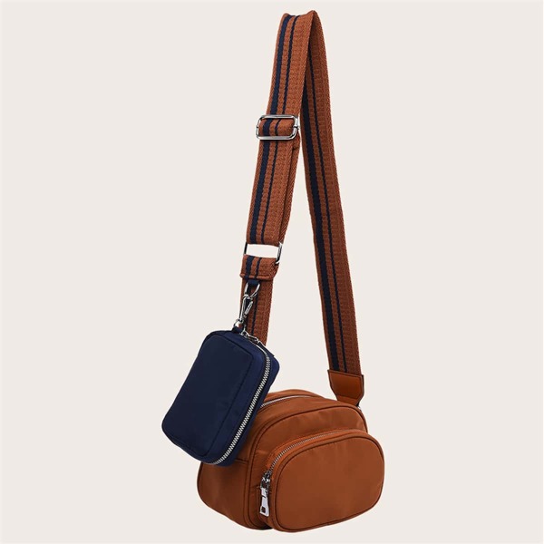 

Pocket Front Crossbody Bag With Purse, Brown