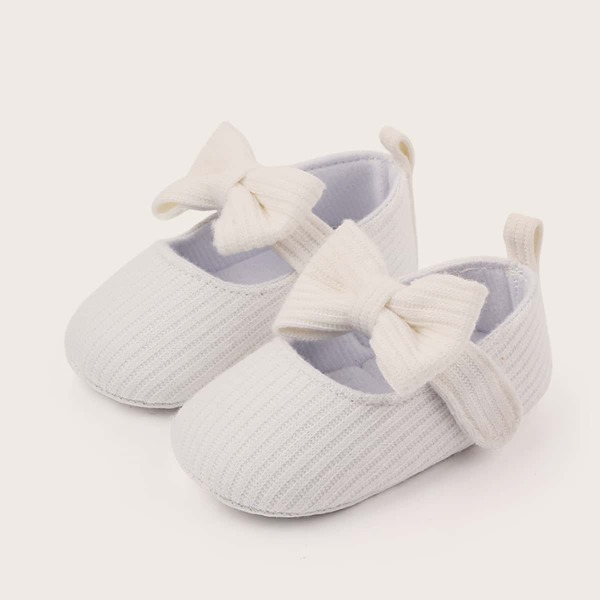 

Baby Girl Bow Decor Velcro Strap Flats, White