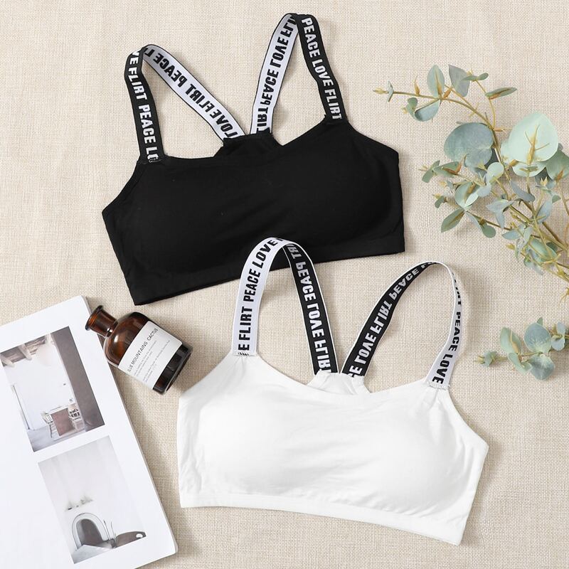 

2pack Letter Strap Bralette, Black and white