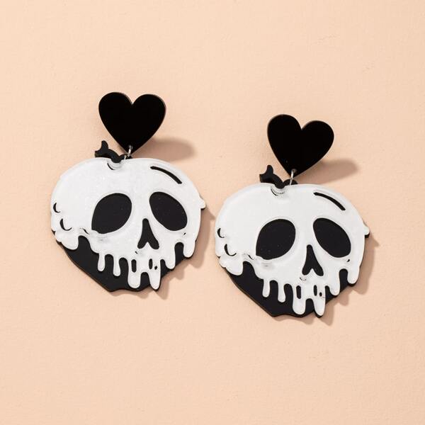 

Skull Charm Drop Earrings, Black and white