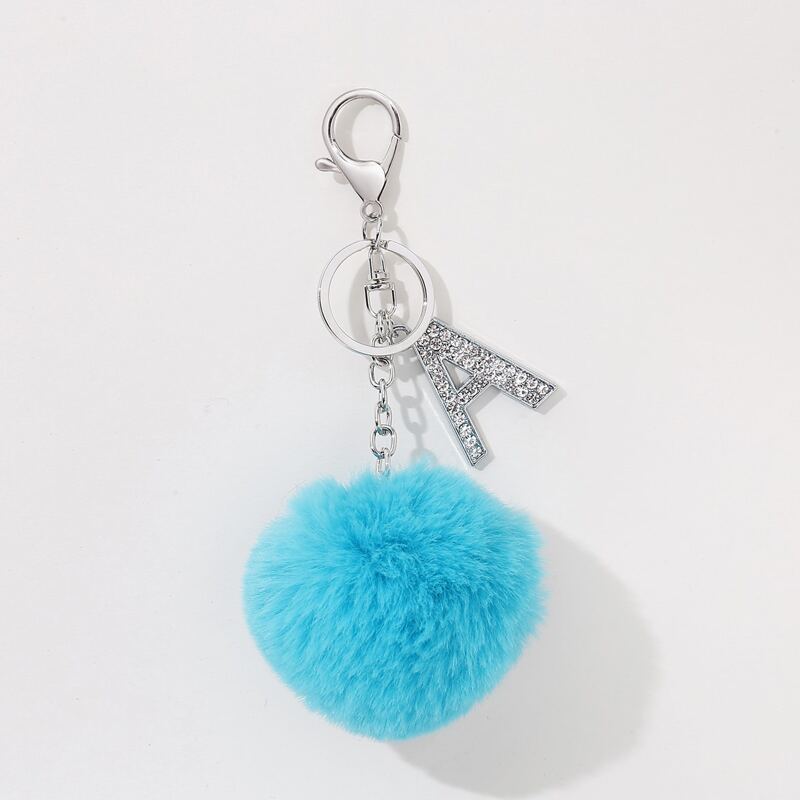 

Letter & Pom Pom Charm Keychain, Blue