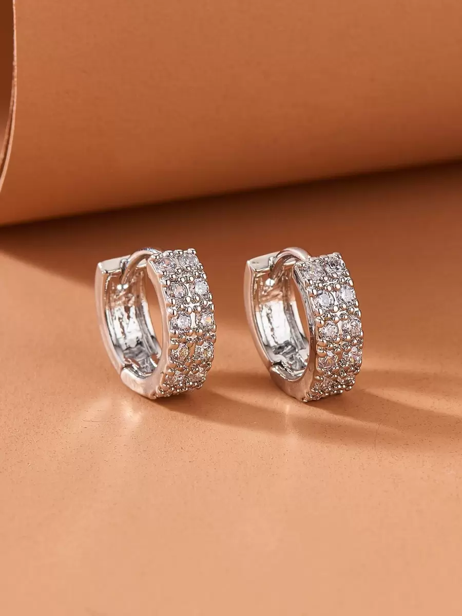 Rhinestone Decor Hoop Earrings - Silver - View 1