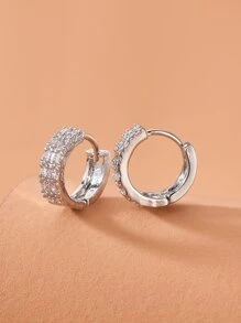 Rhinestone Decor Hoop Earrings - Silver - View 2