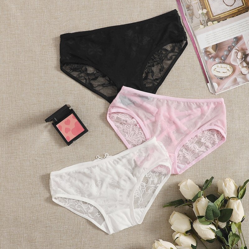 

3pack Butterfly Applique Floral Lace Panty Set, Multicolor