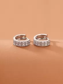 Rhinestone Decor Hoop Earrings - Silver - View 3