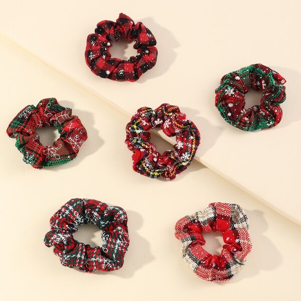 

6pcs Toddler Girls Christmas Scrunchies, Multicolor