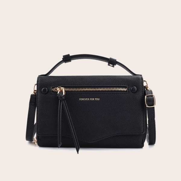 

Zip Front Satchel Bag, Black