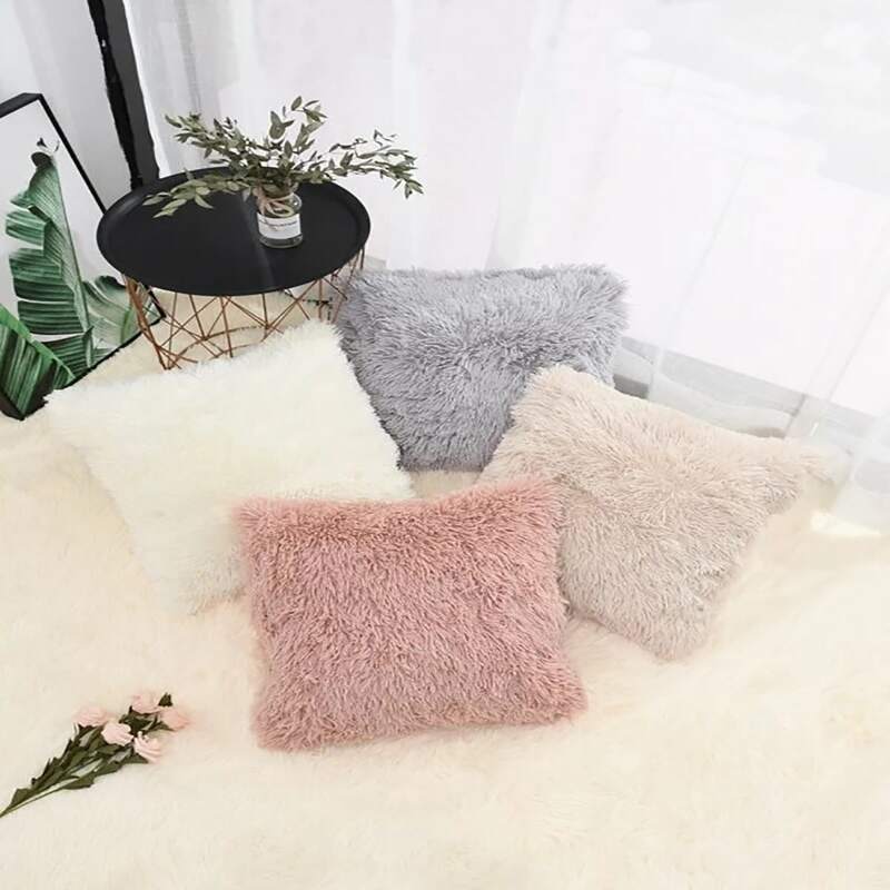 

1pc Random Solid Fluffy Cushion Cover, Multicolor