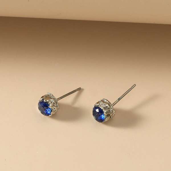 

Rhinestone Decor Earrings, Blue