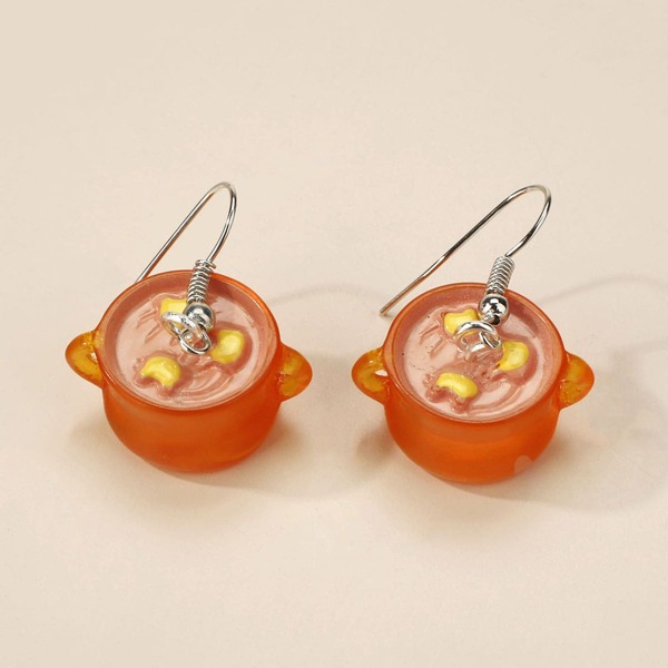 

Soup Pot Charm Drop Earrings, Orange