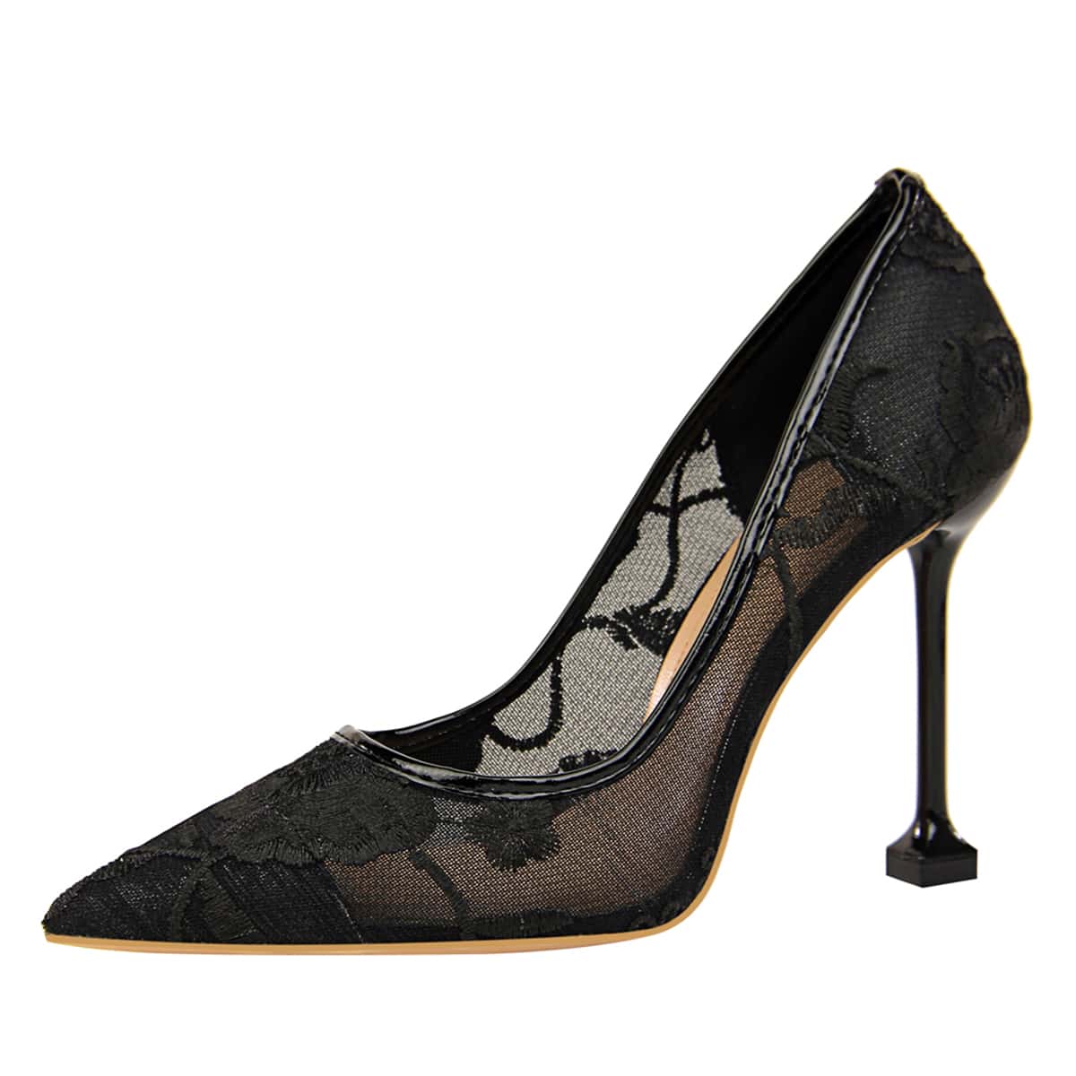 

Floral Embroidered Ultra High Heel Pumps, Black