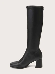 Square Toe Chunky Heeled Boots - Black - View 3
