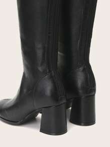 Square Toe Chunky Heeled Boots - Black - View 4