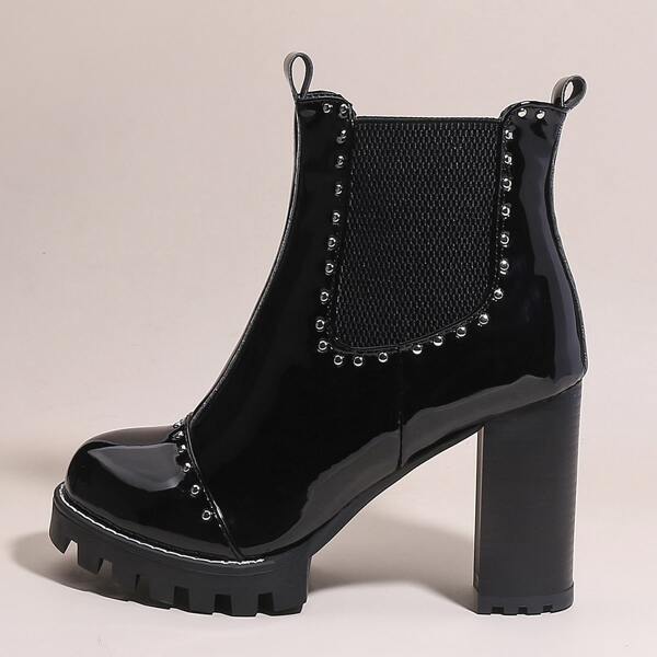 

Studded Decor Chunky Heeled Chelsea Boots, Black