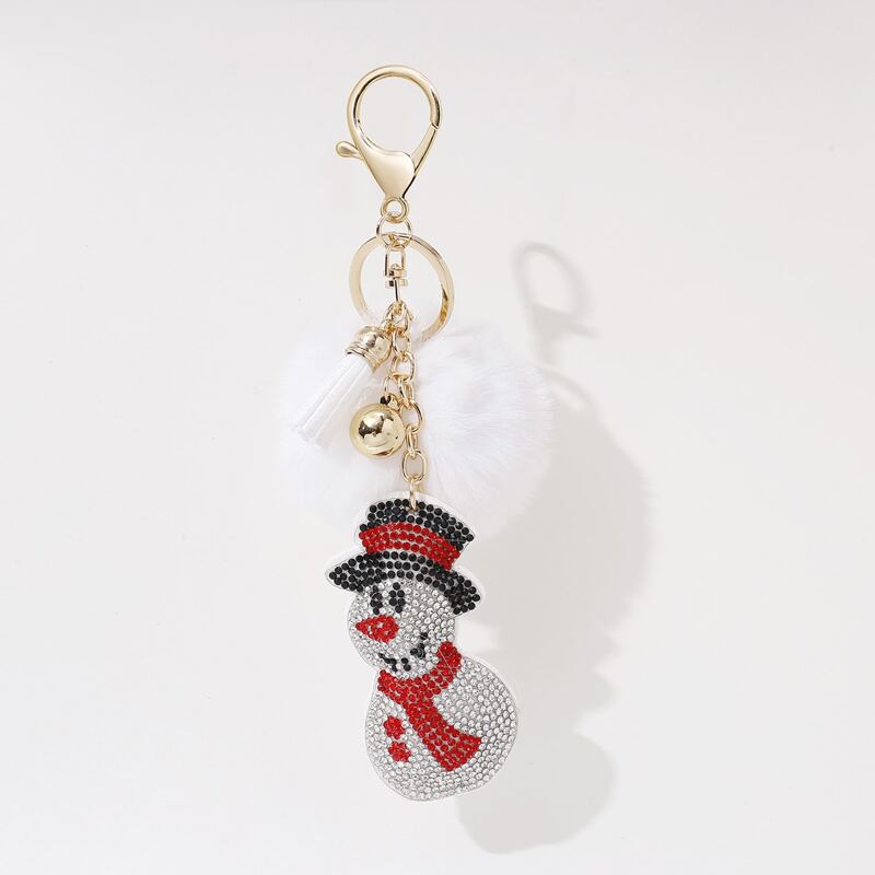 Rhinestone Decor Christmas Snowman Charm Keychain, White