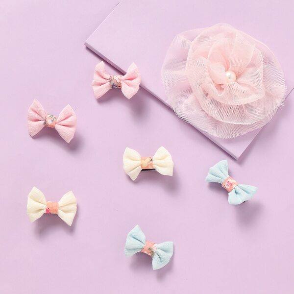 

7pcs Toddler Girls Bow Decor Hair Clip, Multicolor