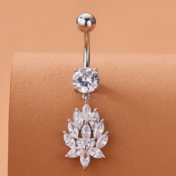 

Rhinestone Decor Belly Ring, Silver