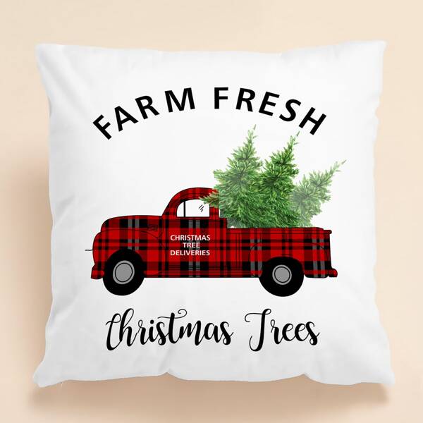 

Christmas Car Print Cushion Cover Without Filler, White