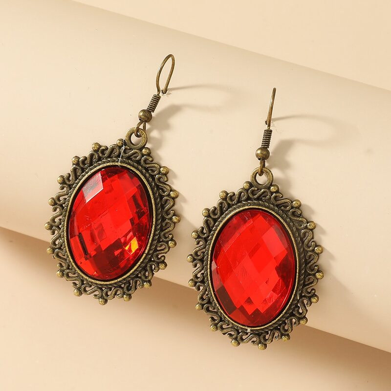 

Gemstone Decor Drop Earrings, Red