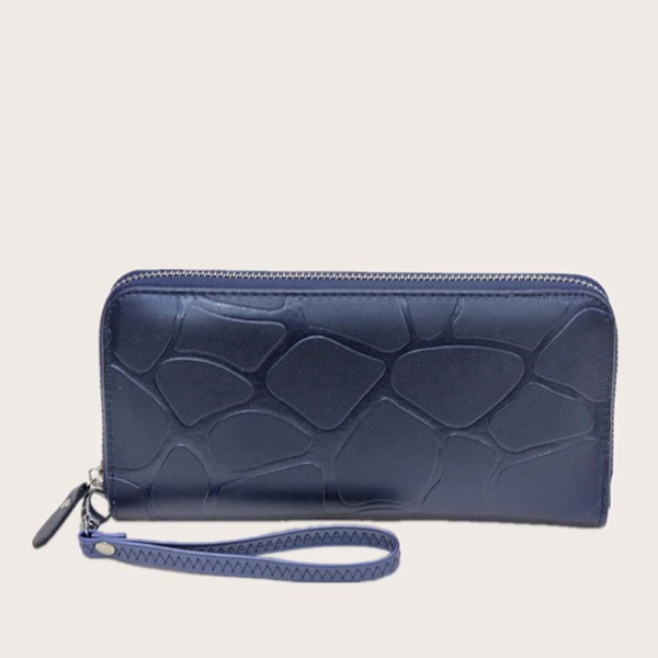 

Stone Embossed Long Purse With Wristlet, Blue