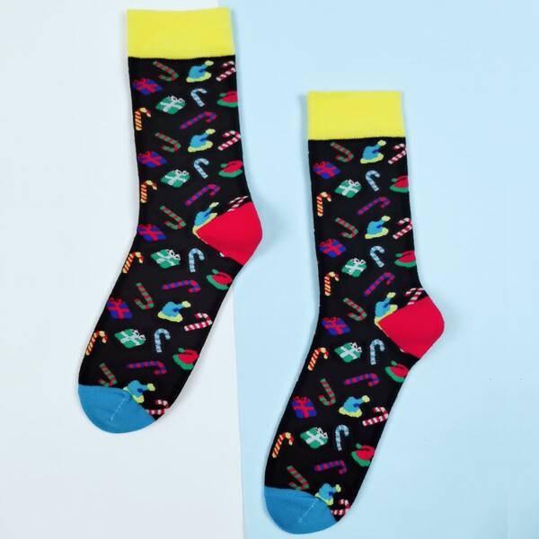 

Christmas Pattern Crew Socks, Black