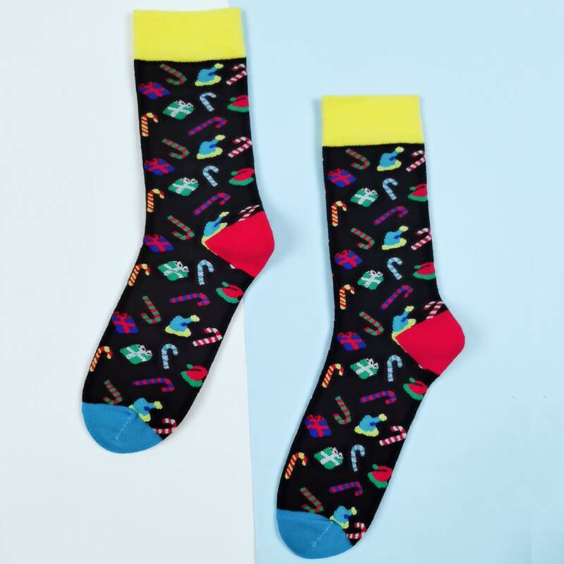 

Christmas Pattern Crew Socks, Black