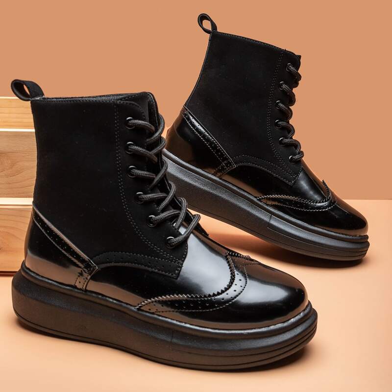 

Wingtip Lace-up Front Combat Boots, Black