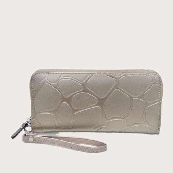 

Stone Embossed Long Purse With Wristlet, Champagne