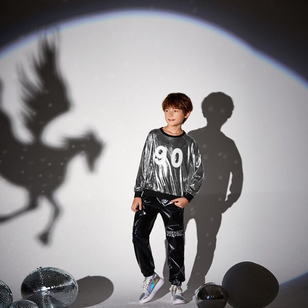 

Boys Raglan Sleeve Number Patched Metallic Pullover, Silver