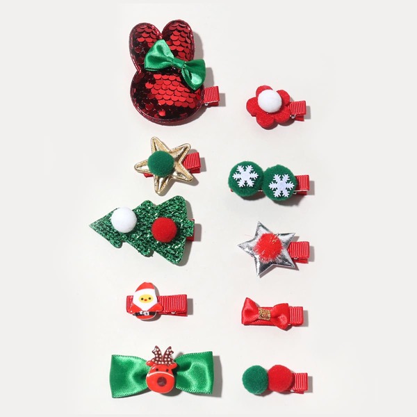 

10pcs Baby Christmas Hair Clip, Multicolor