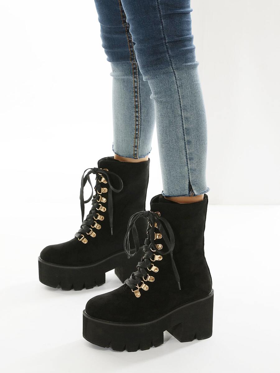 Studded Decor Ankle Boots - Black - View 1