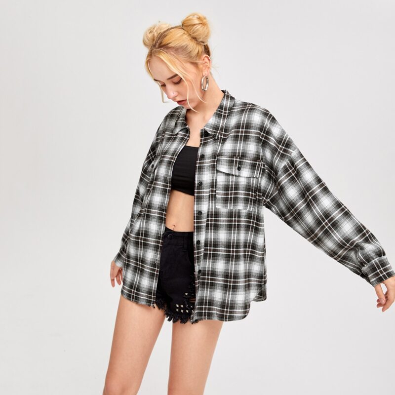 

Plaid Button Front Boyfriend Shirt, Multicolor