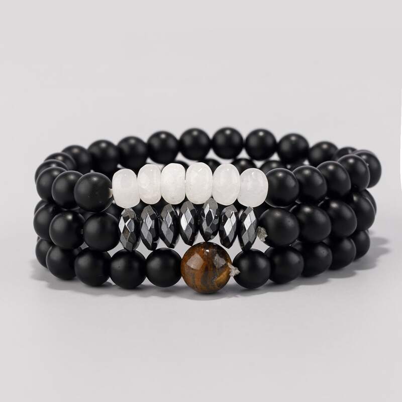 

3pcs Guys Simple Beaded Bracelet, Black