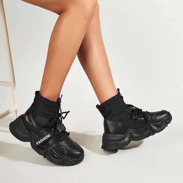 

Letter Ribbon High Top Sneakers, Black