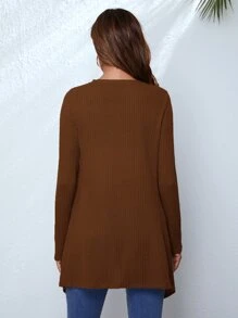 SHEIN LUNE Waffle Knit Waterfall Cardigan - Coffee Brown - View 2