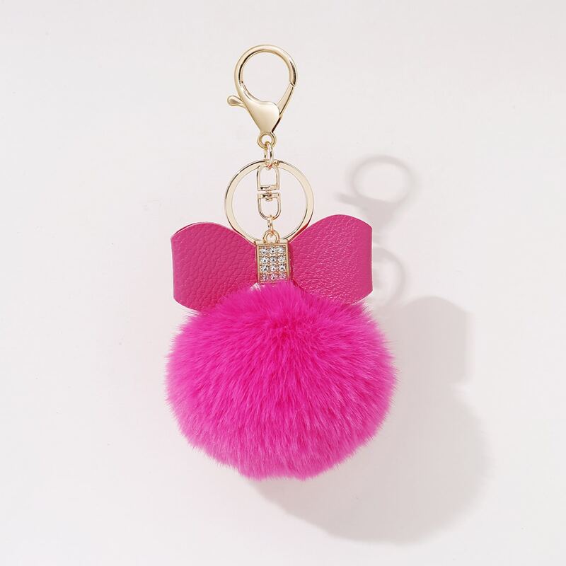 

Pom Pom & Bow Charm Keychain, Hot pink