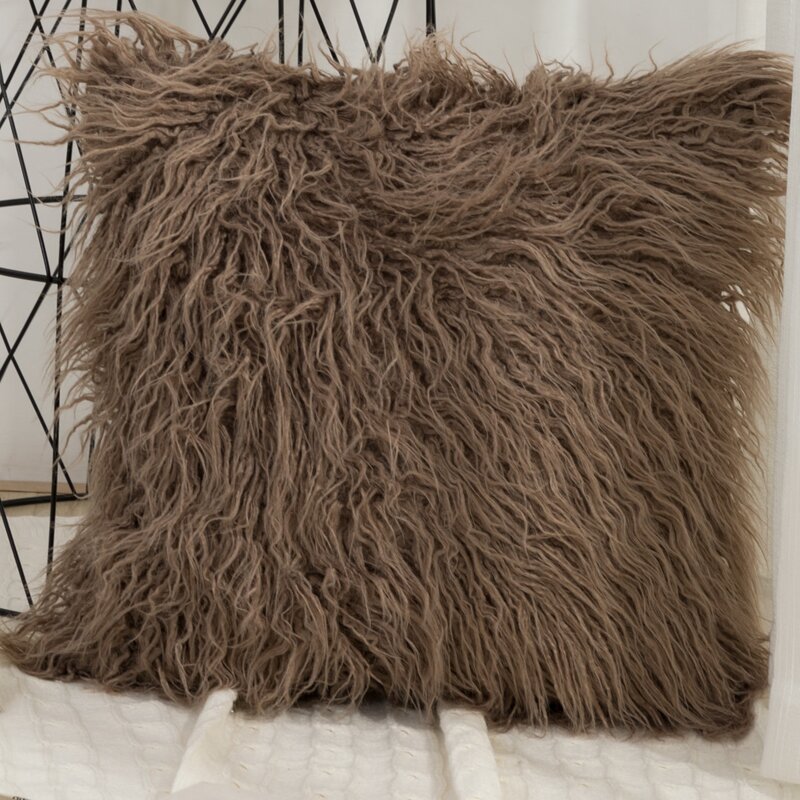 

Solid Plush Cushion Cover Without Filler, Mocha brown