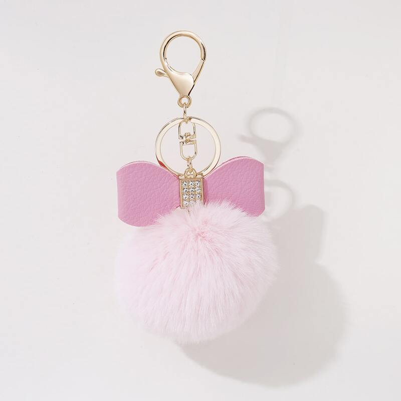 

Pom Pom & Bow Charm Keychain, Pink